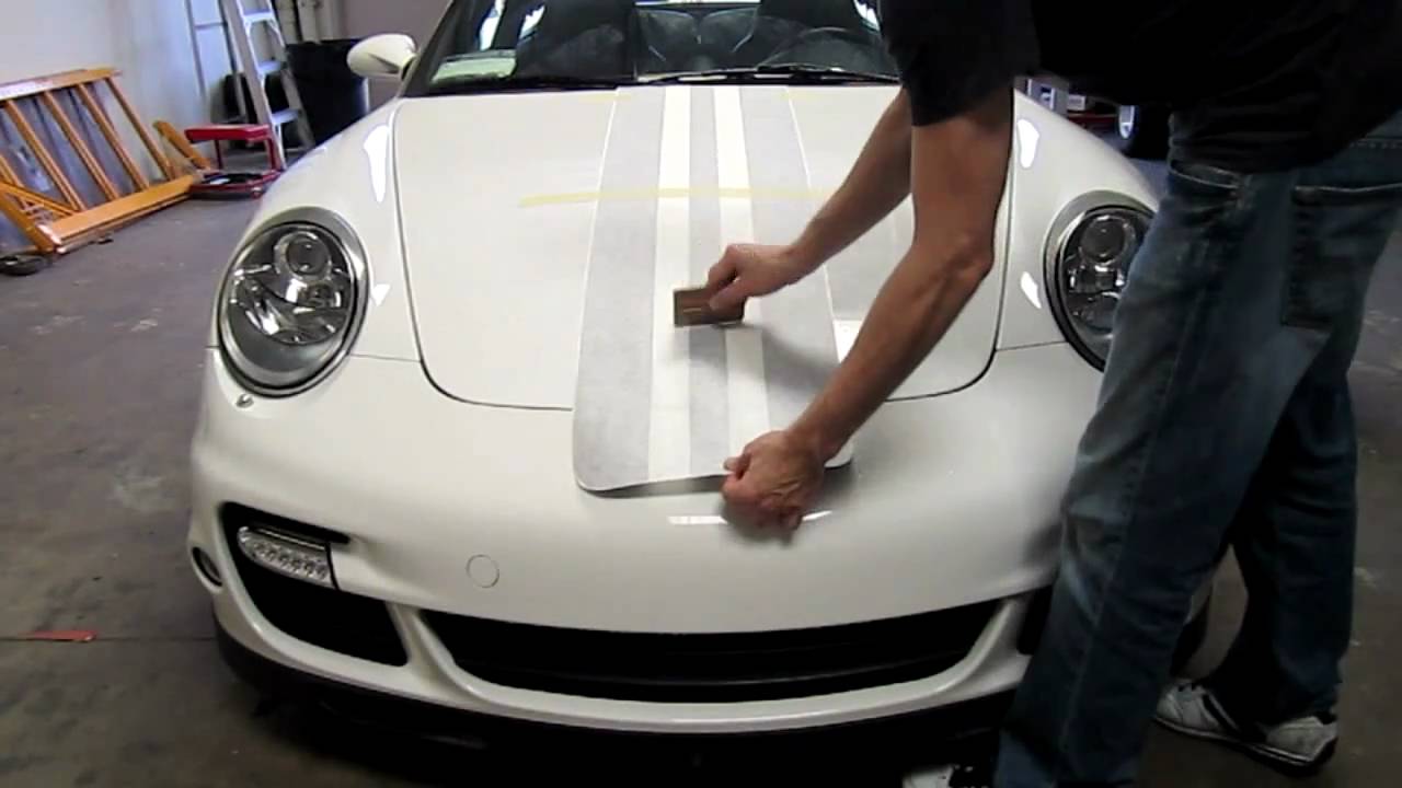 Porsche 997 Turbo Matte Black Racing stripe install