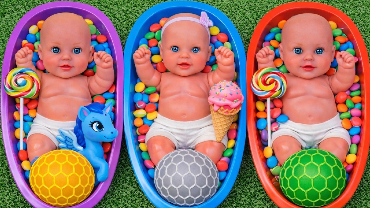 4 Minutes of Satisfying 3 Bathtubs with M&M's Candy & Slime Cutting Video