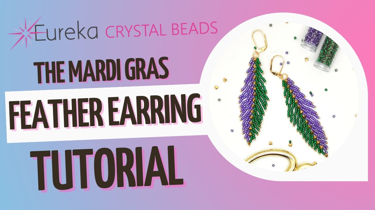 🎭 Mardi Gras Feather Earrings ⚜💜 Learn St Petersburg Chain Beading Stitch - forward & backward!