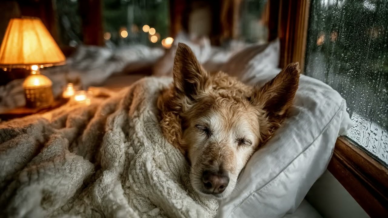 Deep Relaxation with Rain Sounds & Soft Music | Cozy Bedroom Ambience, Sleeping Dog 🐶🌧️