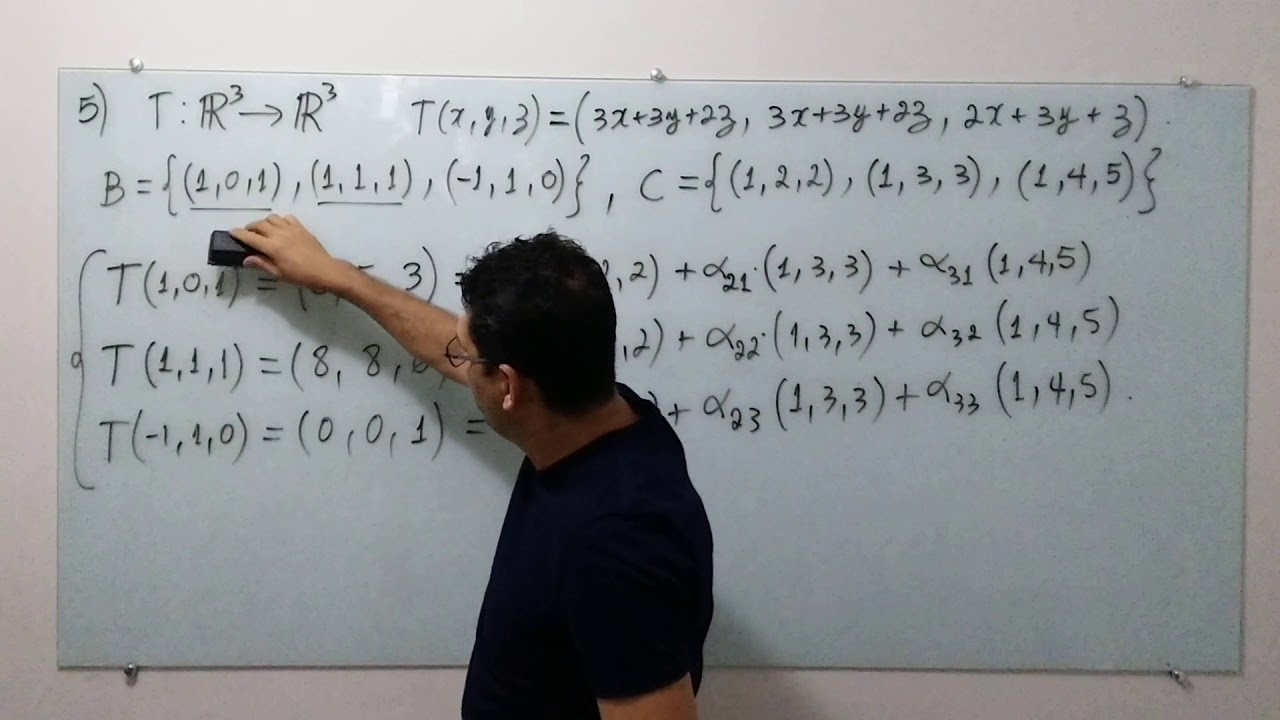 Matriz da Transformação Linear T nas Bases B e C, Álgebra Linear, Matemática.