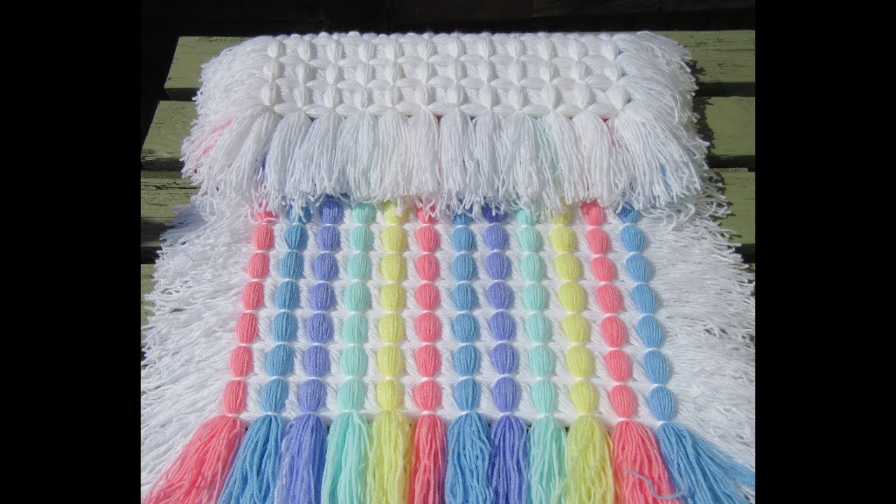 Popcorn Blanket, made on a pom pom loom frame