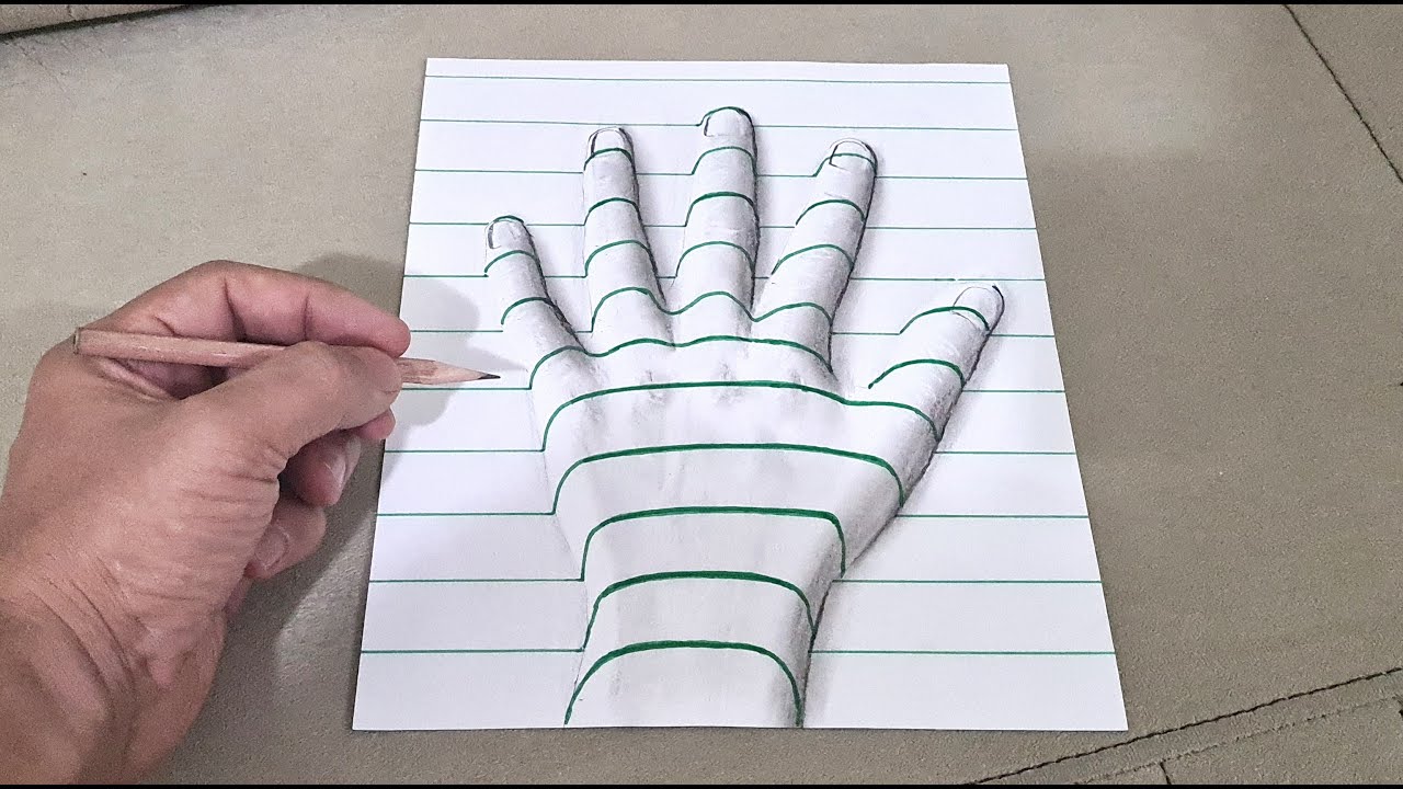 easy 3d drawing hand on paper for beginners