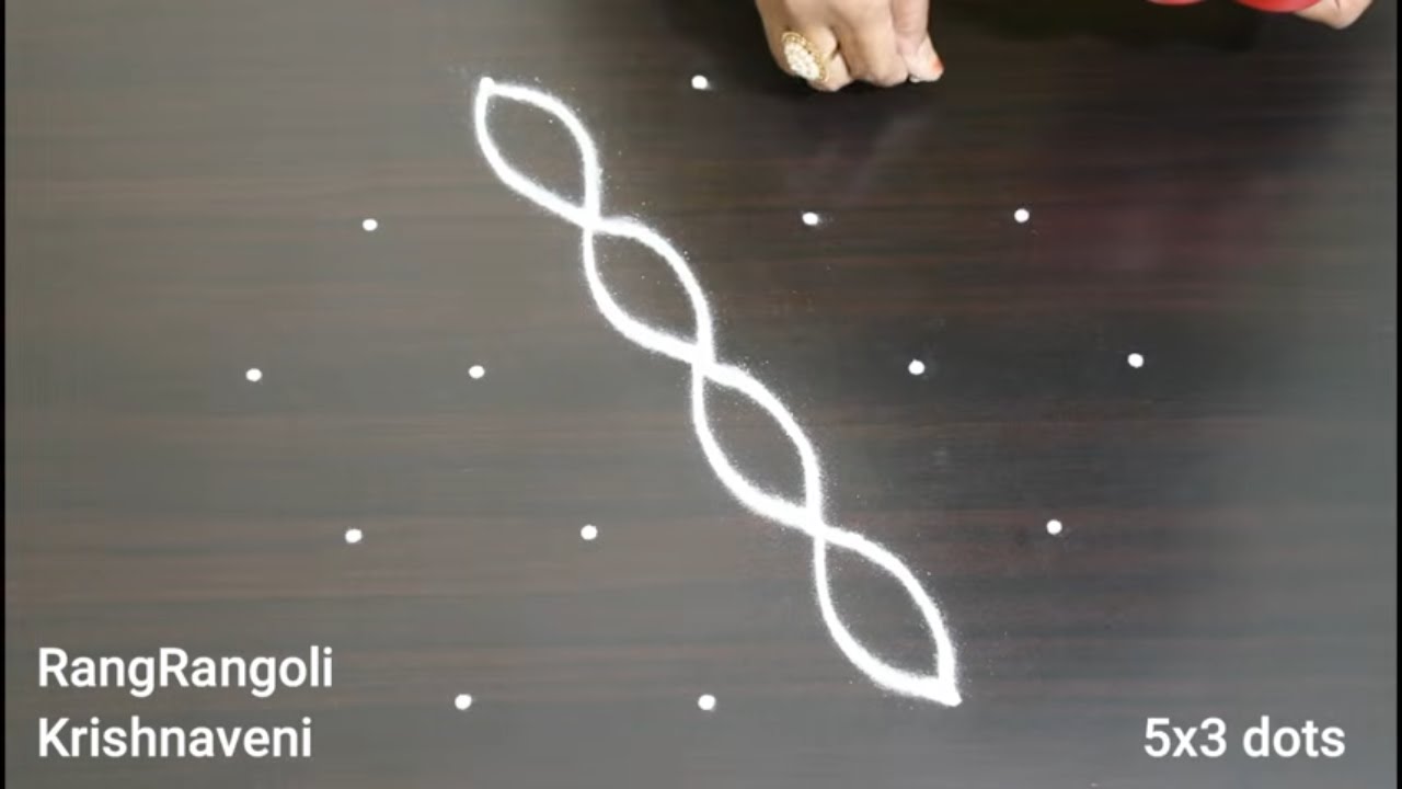 🌺Simple Daily Kolam(5x3 dots)🌺Easy Rangoli Muggulu by RangRangoli Krishnaveni