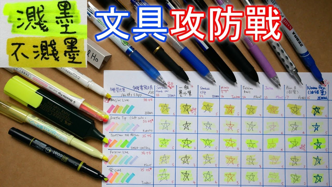 不濺墨測試! 螢光筆墨2019大對決! (介紹及詳細評測)