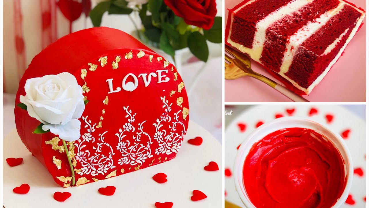 حشو كيك ريد فلفيت . تلوين كريمة  الزبدة باللون الاحمر.. تزيين كيك   Cake top forward