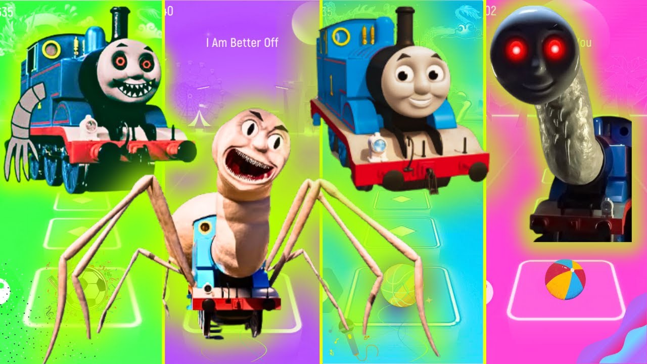 THOMAS TRAIN EXE 🆚 EVIL THOMAS TRAIN 🆚 SPIDER THOMAS 🆚 THOMAS THE TRAIN | Tiles Hop EDM Rush