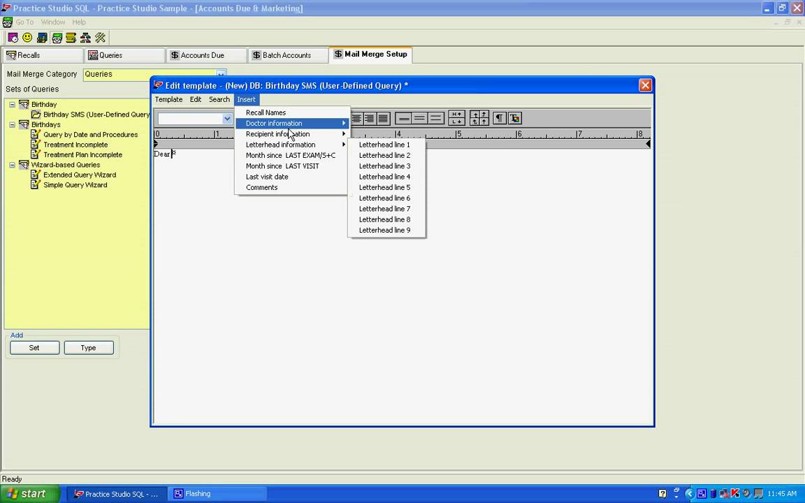 Dental 4 Windows Tutorial sending Birthday SMS messages