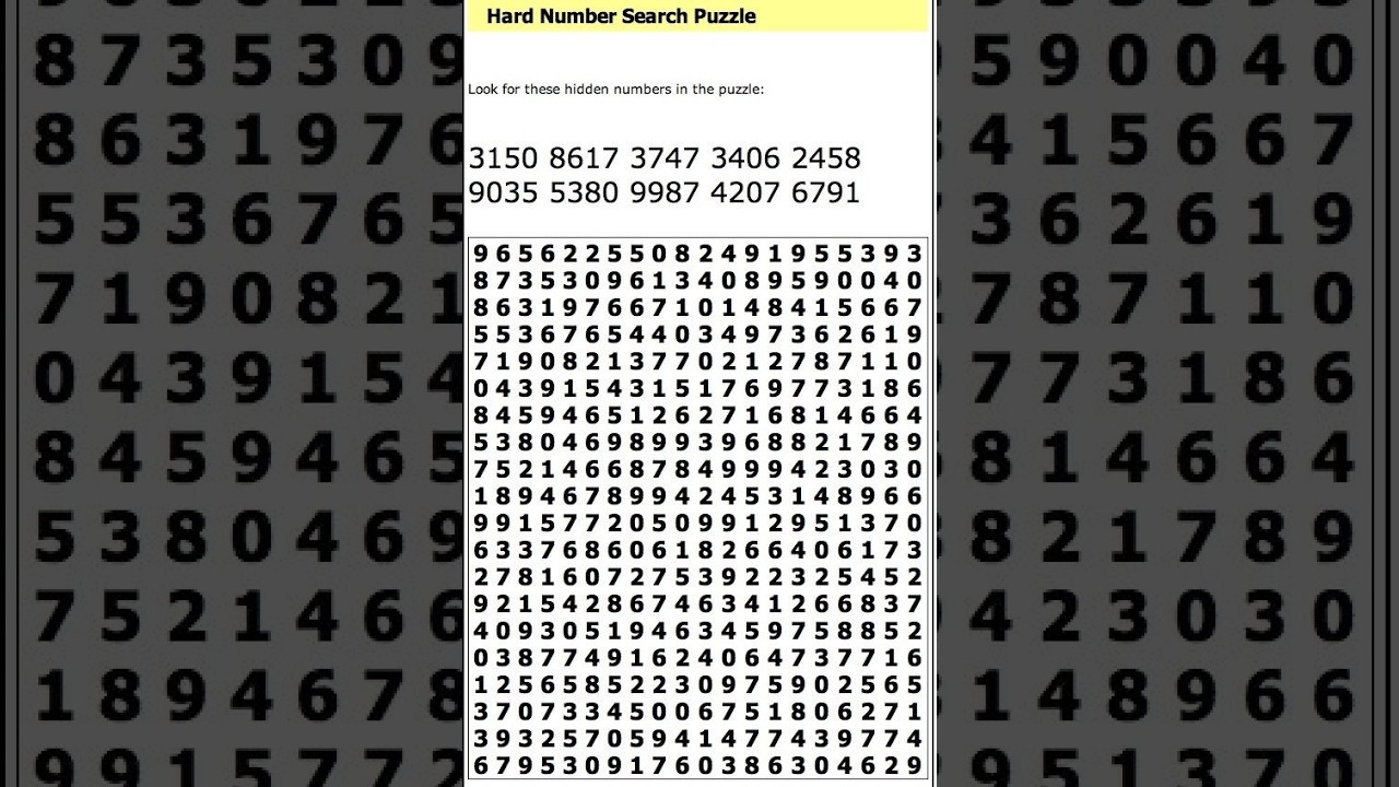 Hard Number Search puzzle   #puzzle #numberpuzzle #puzzlegame #shortsfeed #ytshorts #viral