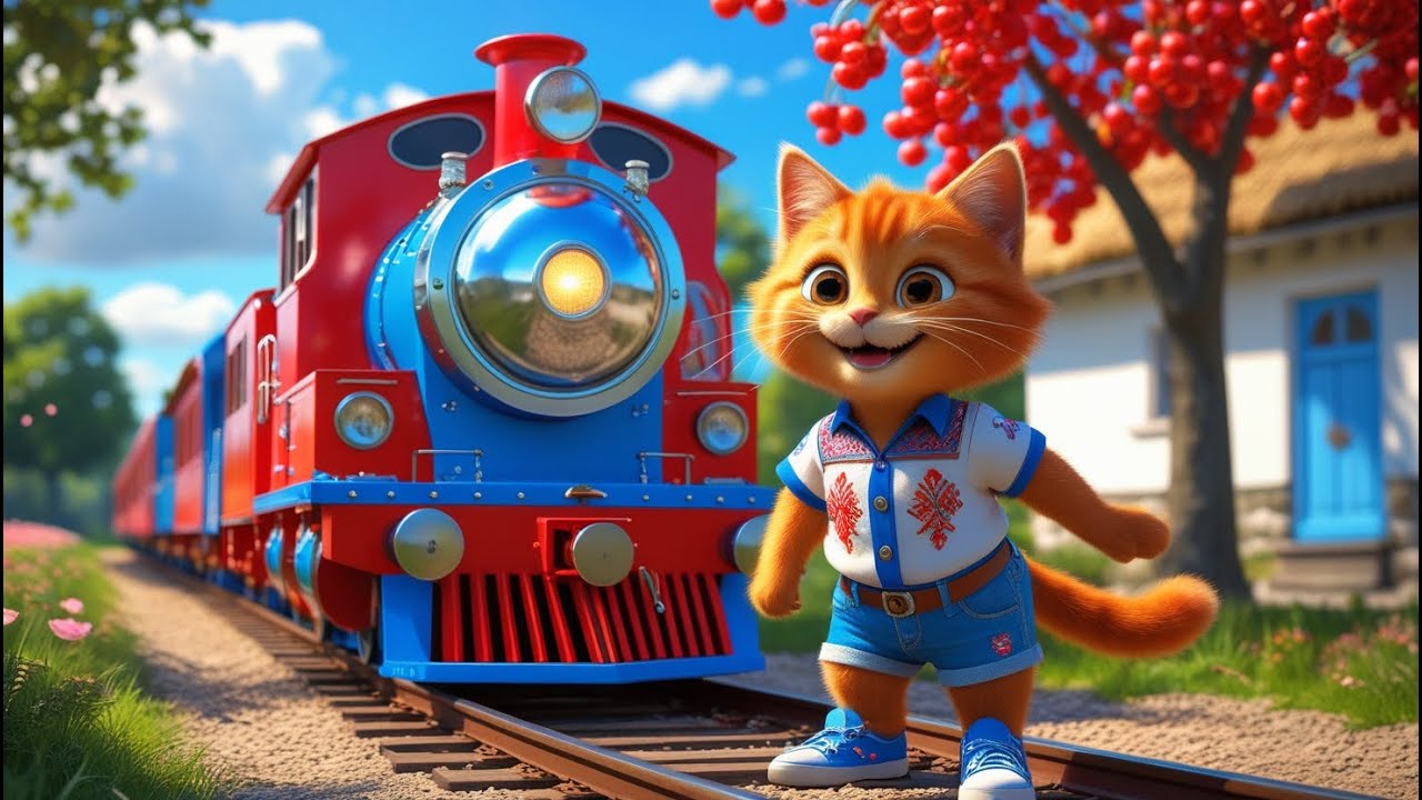 🚂 КОЛЕСА ПОТЯГА КРУТЯТЬСЯ з Рудим Мурчиком 😻 | Пригоди Котика | Дитячі Пісні та Забавки