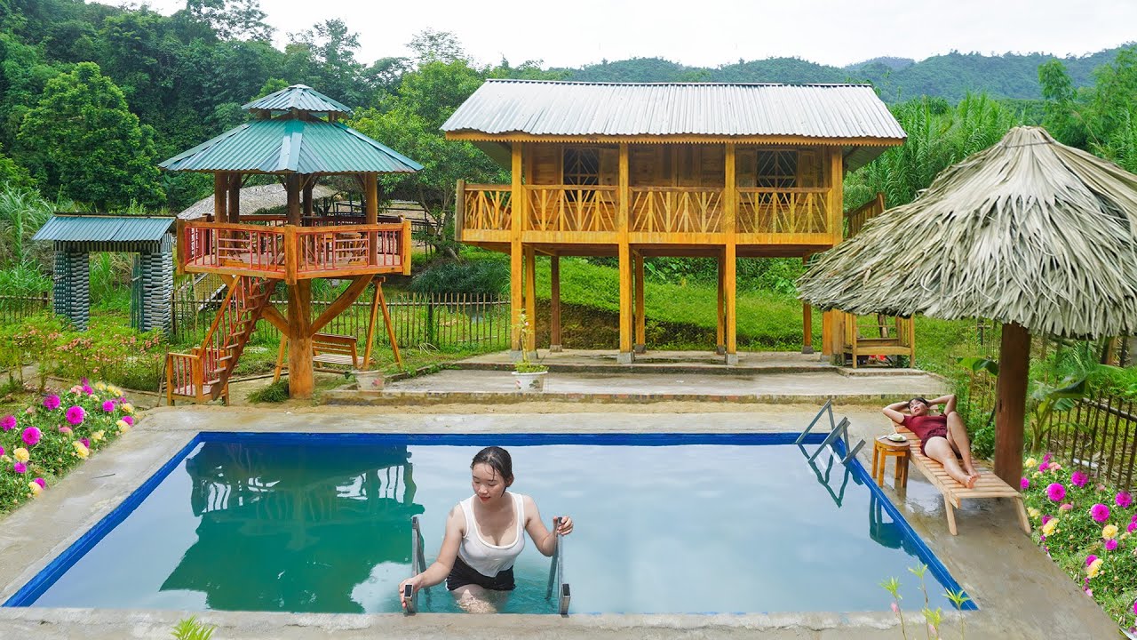 TIMELAPSE -- 365 Days Young Girl Builds Wooden House, Develops Her Dream Farm | Hoang Thu Hoai