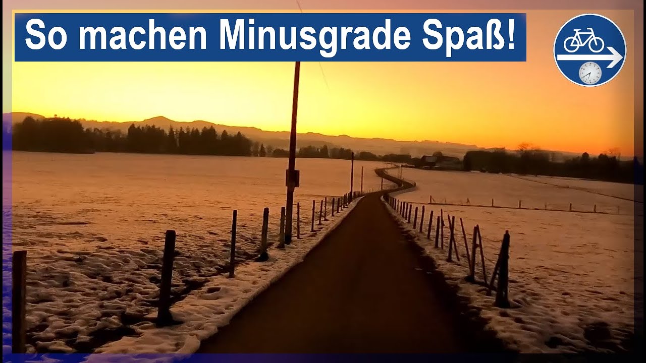 Fahrradfahren bei Kälte | winterliche Landschaft im Sonnenuntergang