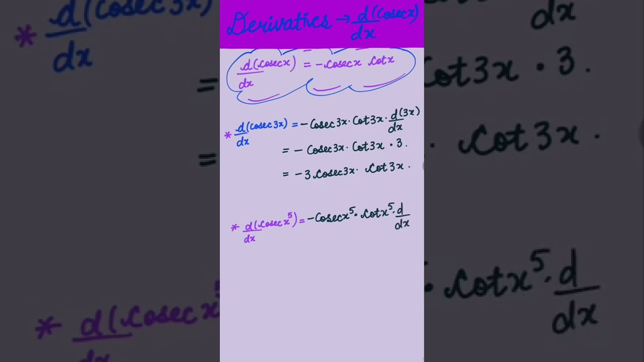 Derivative of Cosec x | Differentiation Class12 Maths   #shorts #derivatives