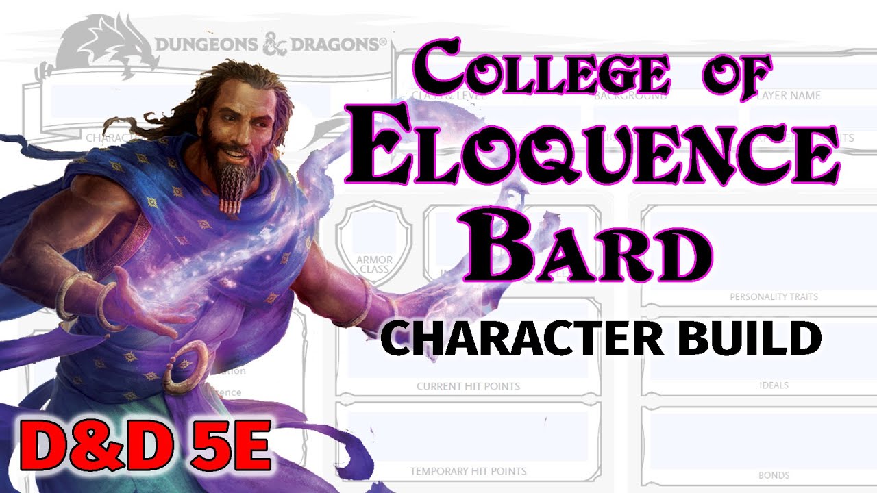 D&D College of Eloquence Bard 5E Build - D&D Beyond - Tasha's Cauldron of Everything - Wally DM
