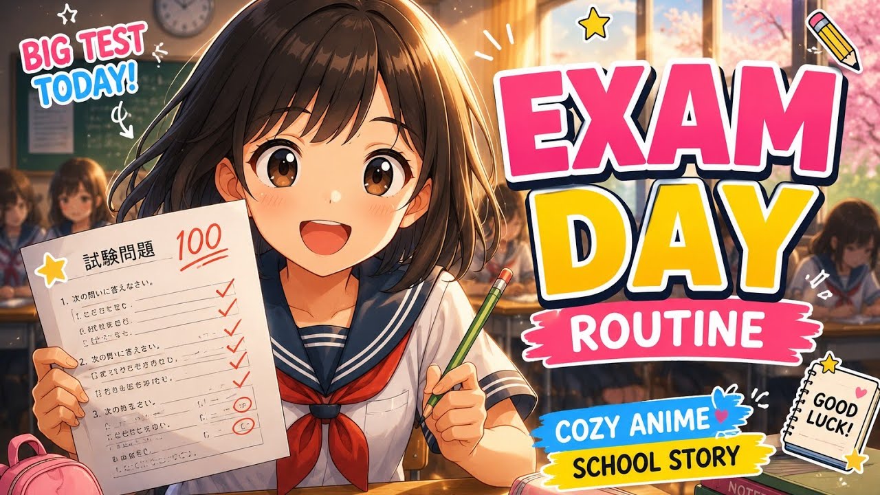 🌸 12-Year-Old Girl's 6:00 AM Exam Day Routine | Cozy Anime School Story ✏️📚