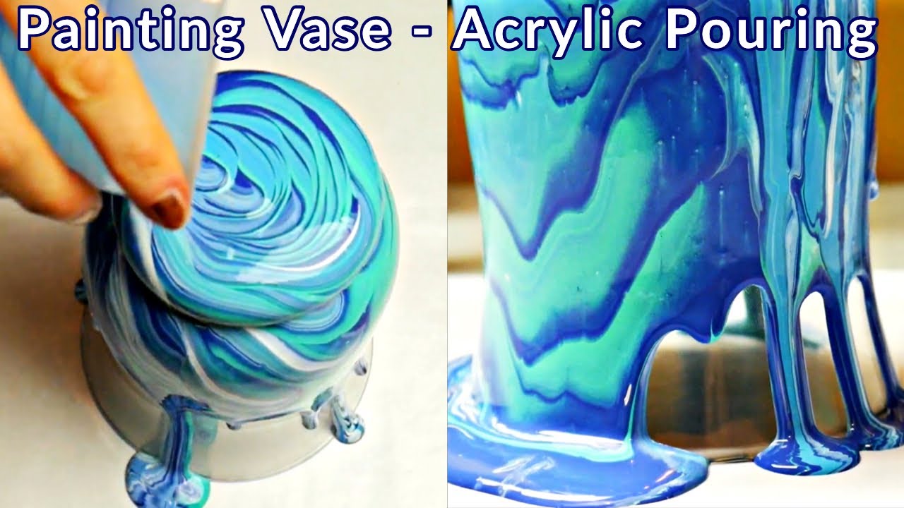 Painting Vase using Acrylic Pouring - Tree Ring Pour - Simple and Easy Tutorial for Beginners