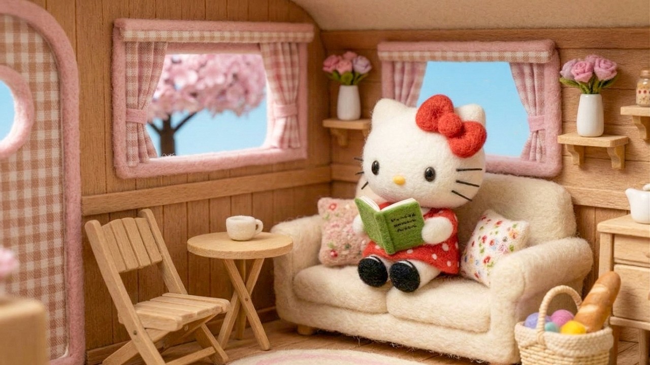 Hello Kitty 🌸 Cozy Spring Reading Nook ☕ Relaxing Lofi Music, Café Ambience & Cherry Blossoms