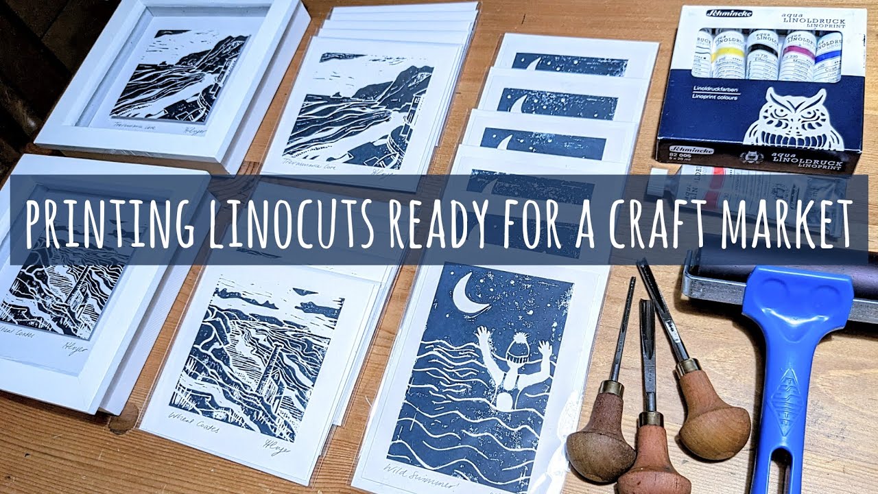Printing Linocuts ready for a Craft Market: My process of making Cards & Framed Prints