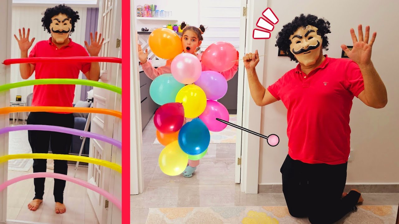 ELİF SİNEM BALON ADAM OLDU !! EYVAH BONUS HEPSİNİ PATLATTI بابا جاب لي بالون - جنى مقداد | طيور بيبي