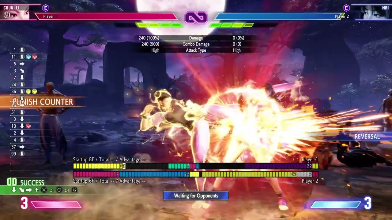 Chun-Li: OD Kicks punish counter combo (3120 damage)