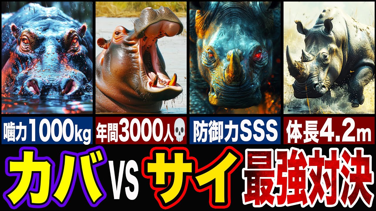 【対決】カバとサイってどっちが強いの？ランキング形式で徹底比較！【ゆっくり解説】