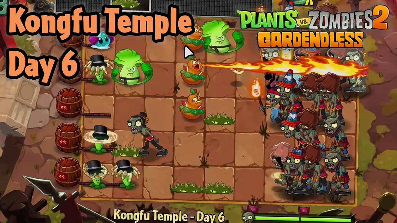 Kongfu Temple - Day 6 [PC] (Hardest difficulty) | Plants vs Zombies 2 Gardendless