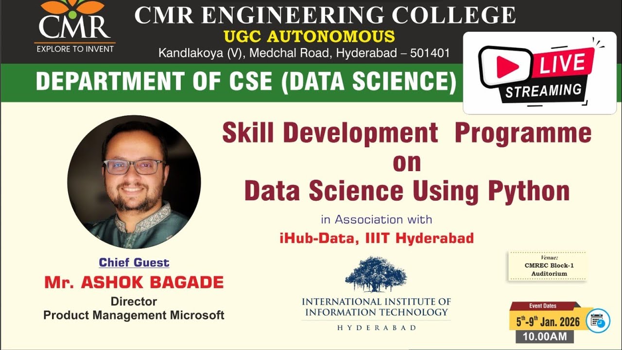 SKILL DEVELOPMENT PROGRAM ON DATA SCIENCE [08-01-2026] | DAY - 4 | SESSION - 1 |CMREC