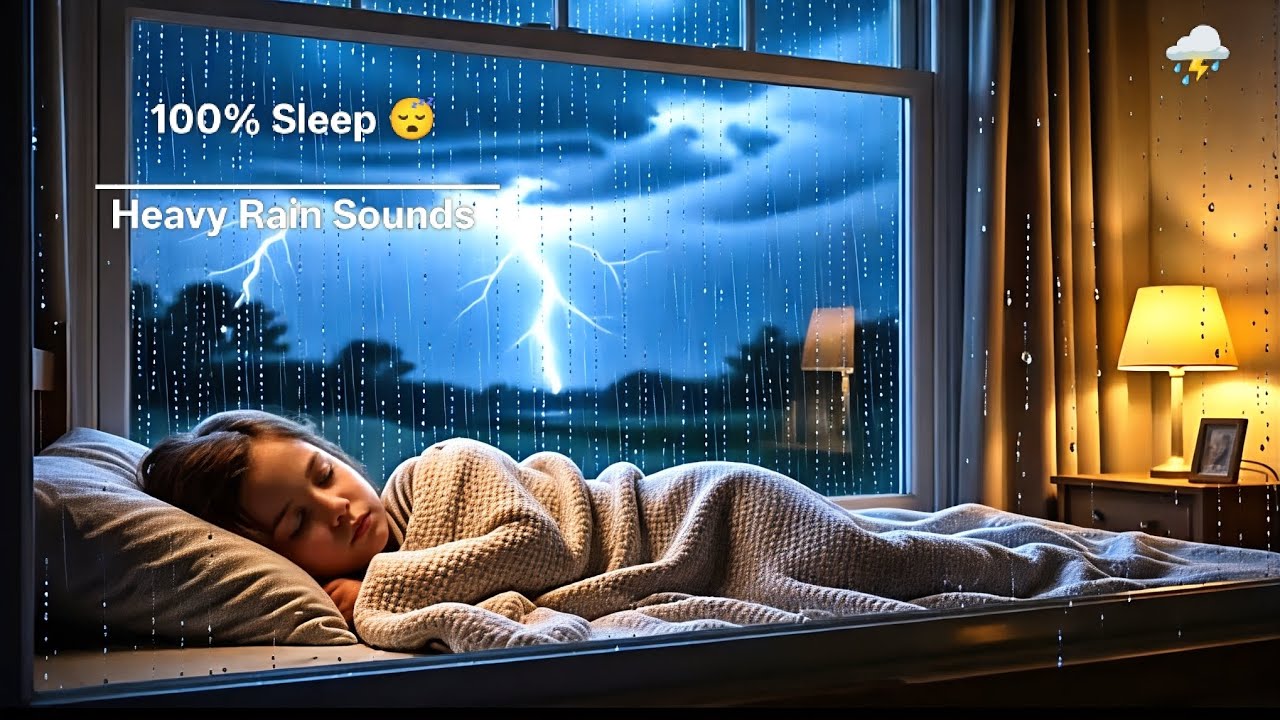 100% Sleep | Rain For Sleep 😴 | Heavy Rain Sounds | Powerful night thunderstorm ⛈️ #relax #rain 