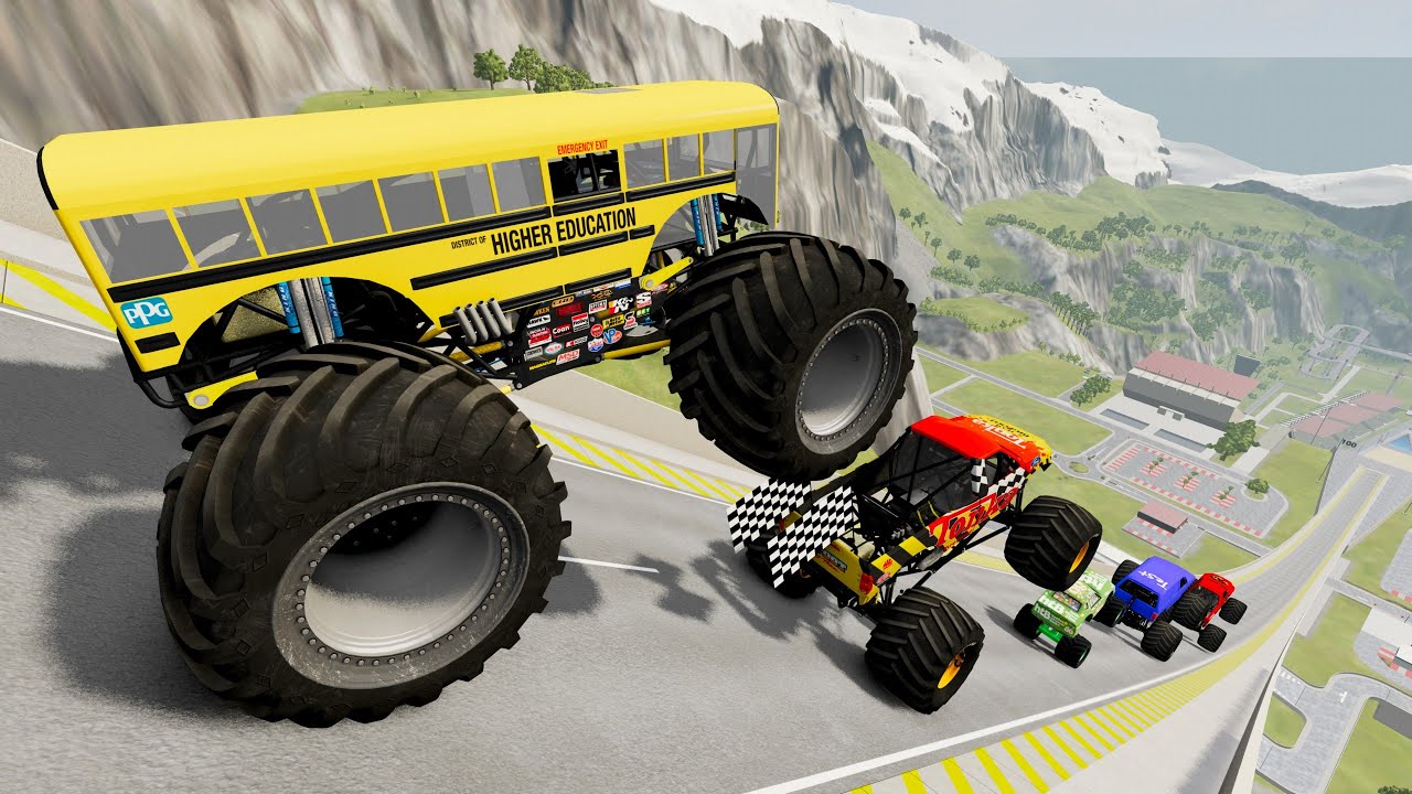 Epic Car Monster Truck Jumps & Crashes #10 - BeamNG Star