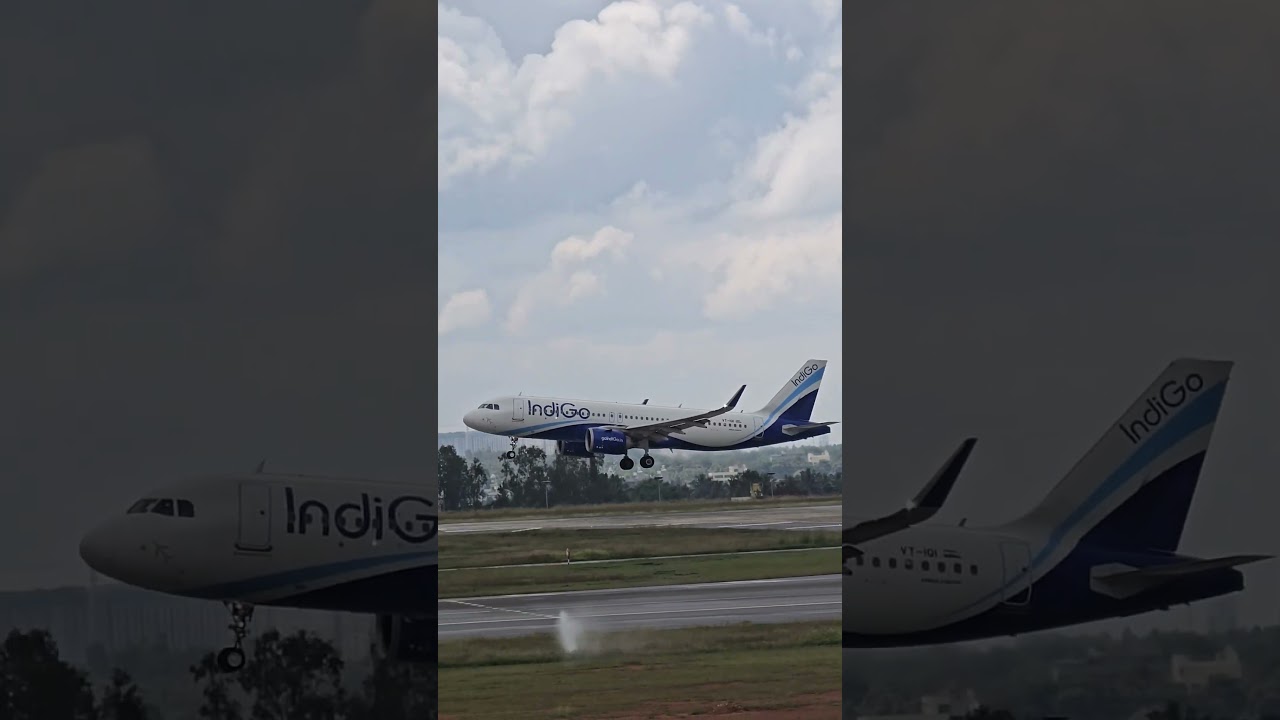 IndiGo A320neo landing on Runway 09R of Kempegowda International Airport in Bengaluru.
