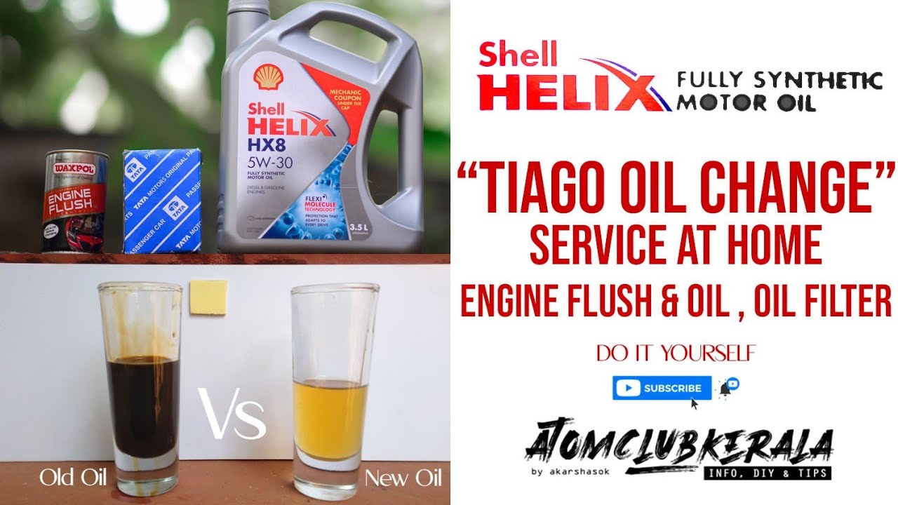 Tata Tiago Oil Change Service @ Myself Upgraded to Fully Synthetic Shell helix HX8 5W30 oil #tiago