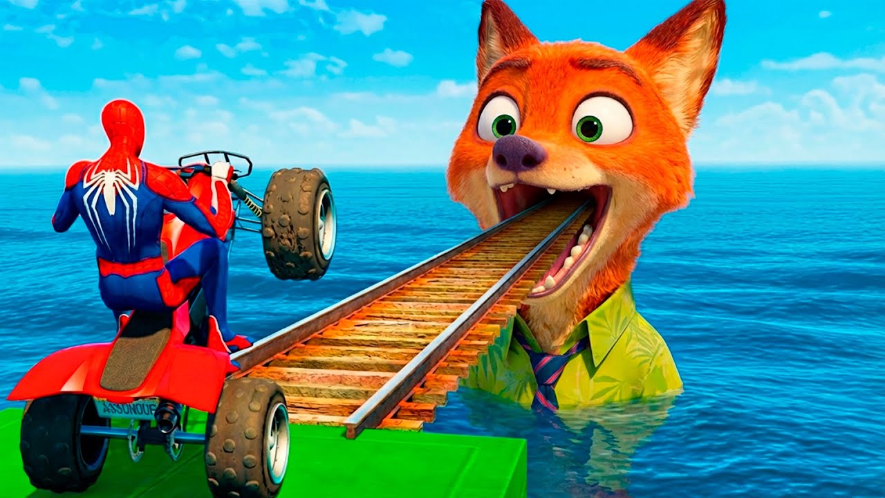 SPIDER-MAN against JUDY and NICK Ride on Motorcycle STUNT FUNNY MOMENTS | GTA 5 MULTIVERSE