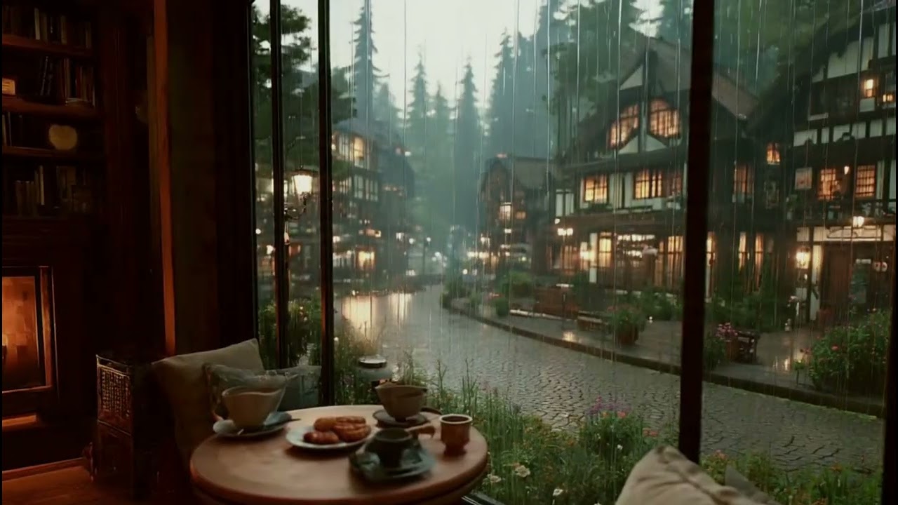 Cozy Rainy Street View ☕ Piano & Rain Sounds for Sleep and Study