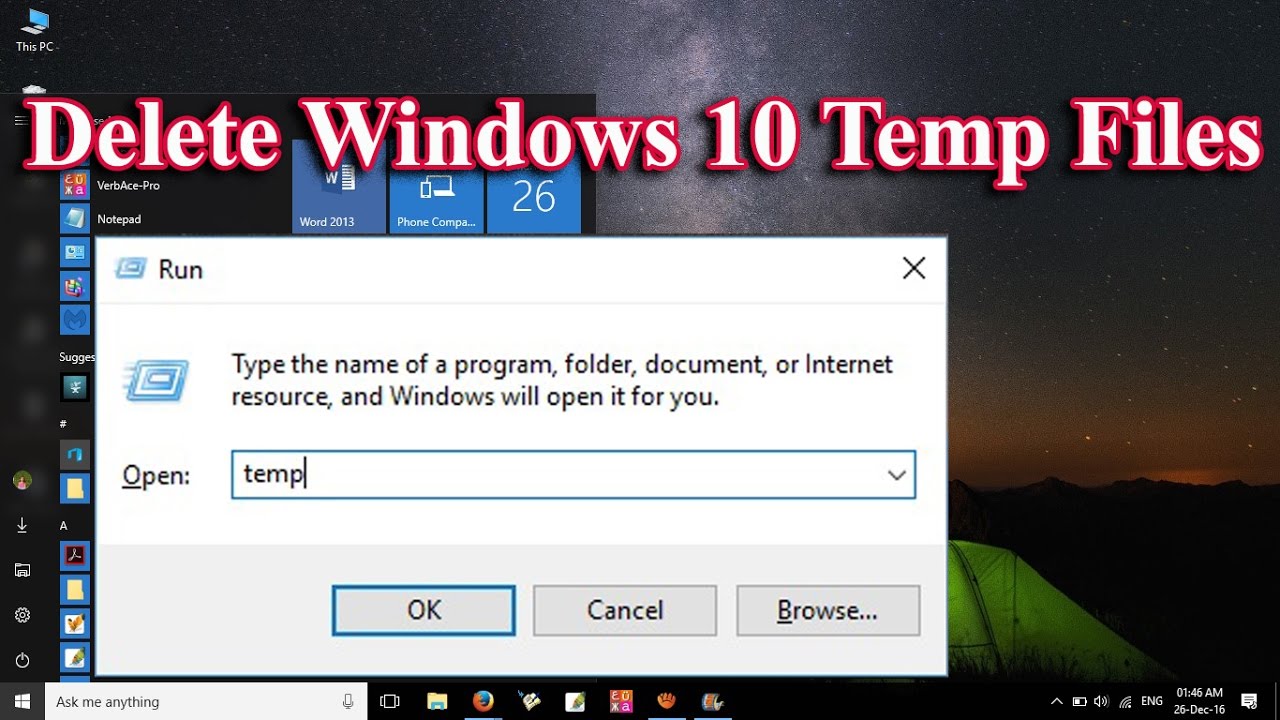 Удаление временных файлов в Windows 10 с помощью команды &laquo;Выполнить&raquo;