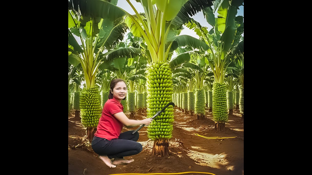 Harvesting Giant Bananas to Sell at the Market on a Lush Green Farm - Ana's Daily Life