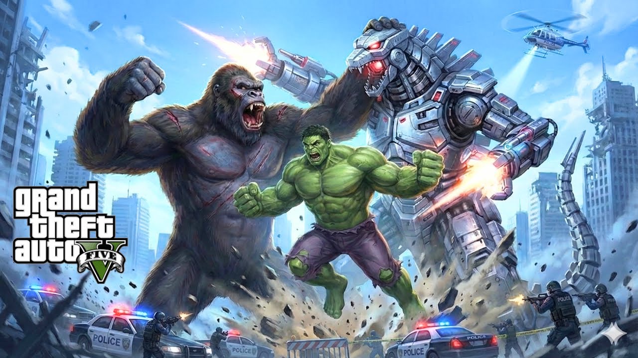 GTA 5 Hulk vs Godzilla vs Kingkong Live 67 | KING Gaming #gta5 #gta5live #shortsfeed #shortslive