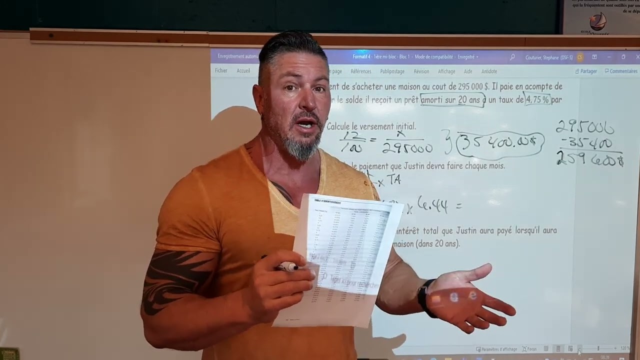 B   Calcul de l'hypothèque mensuelle et du montant d'intérêt total payé à la fin du terme