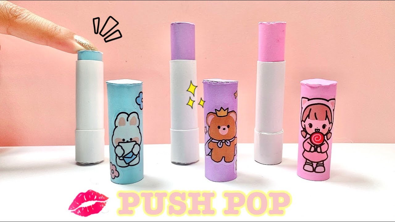 【折り紙】キャップ付きリップ💋プッシュポップの作り方 かわいいプッシュポップ折り紙　POP IT