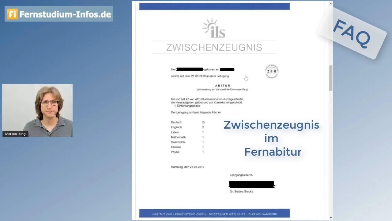 Wie sieht das Zwischenzeugnis für das Fernabitur aus?