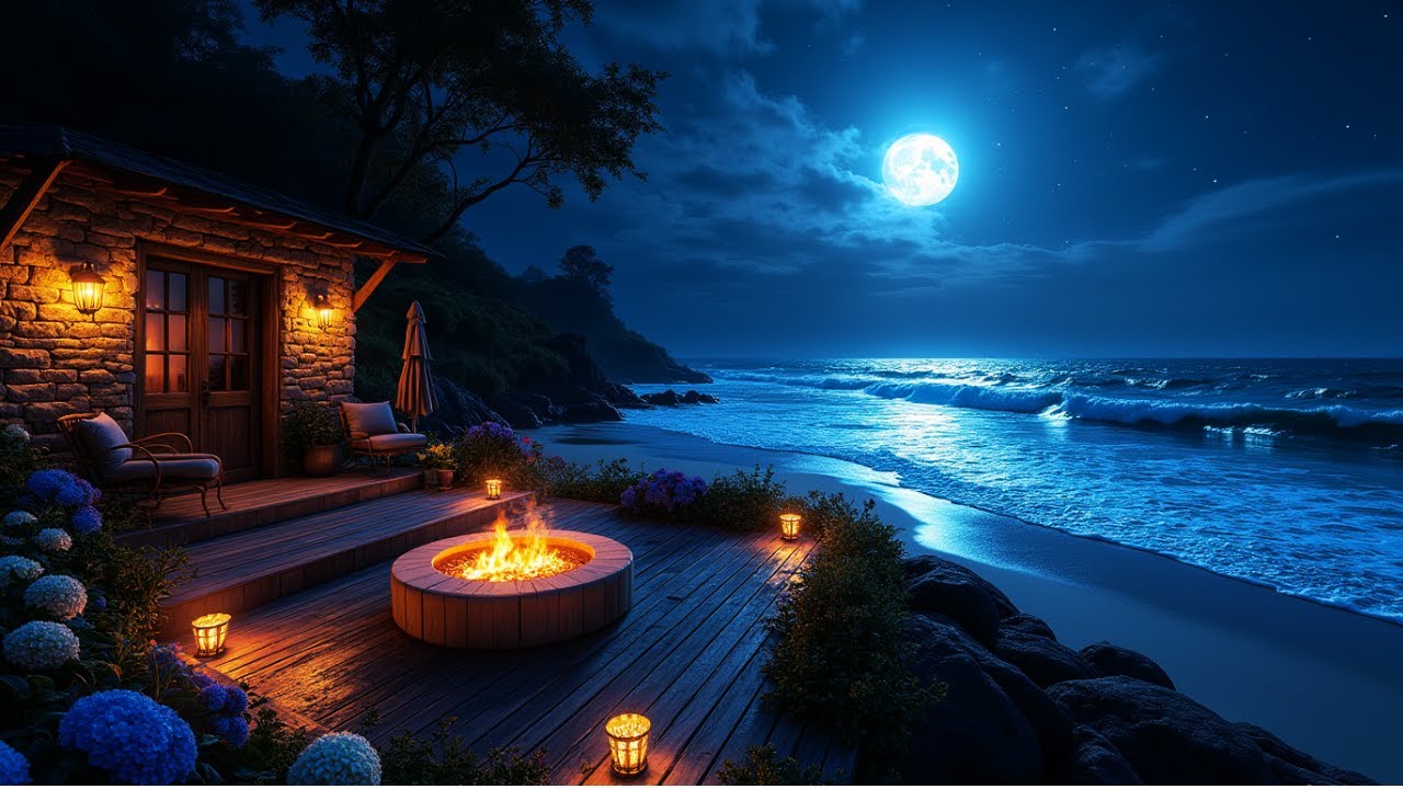 Relaxing Beach Jazz at Midnight | Calm Sleep Music & Ocean Atmosphere