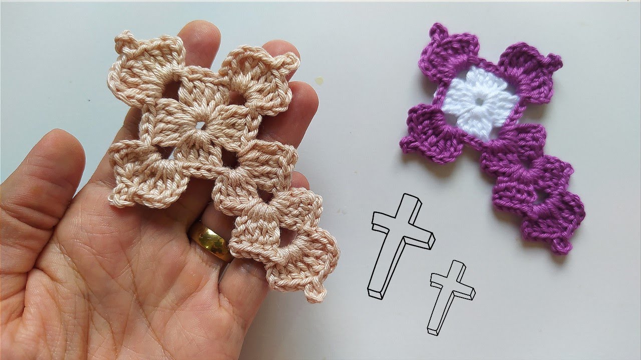 crucifixo para aplicação fácil e rápido - aplique de cruz para peças em crochê