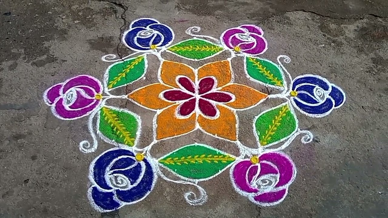 Easy and simple flower rangoli design/ easy rangoli design 🏵️🌺🌿🌼