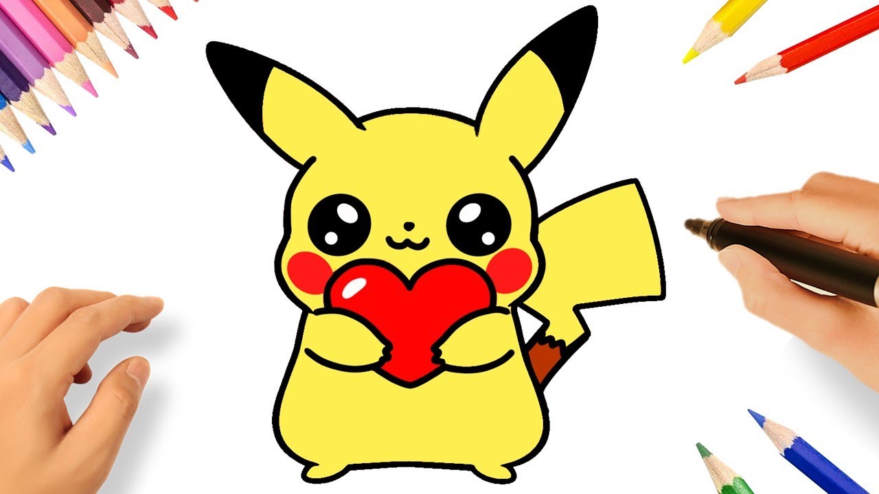 COMMENT DESSINER PIKACHU KAWAII AVEC COEUR FACILEMENT ⚡