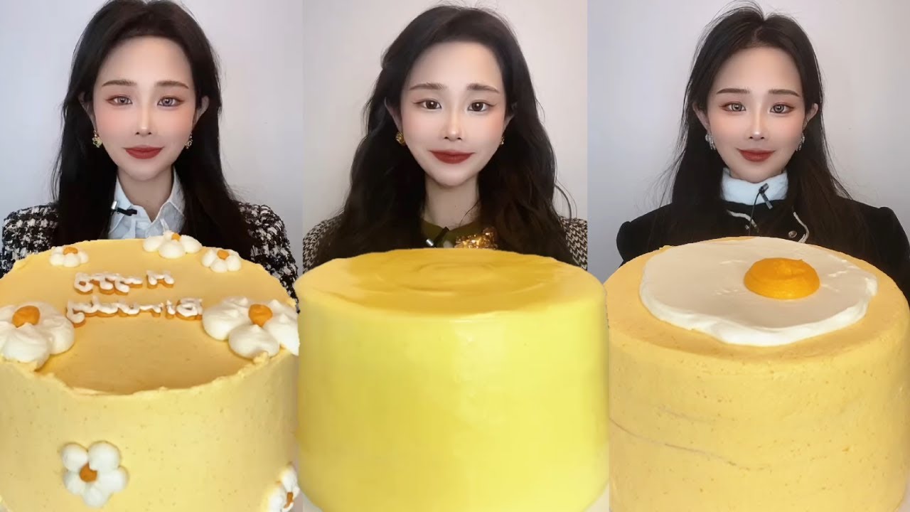 Asmr🍰Eating Yellow Cream Cake🍰 (Soft And Waxy Sound) 크림丨먹방丨Mukbang丨Satisfying丨Eatingsh