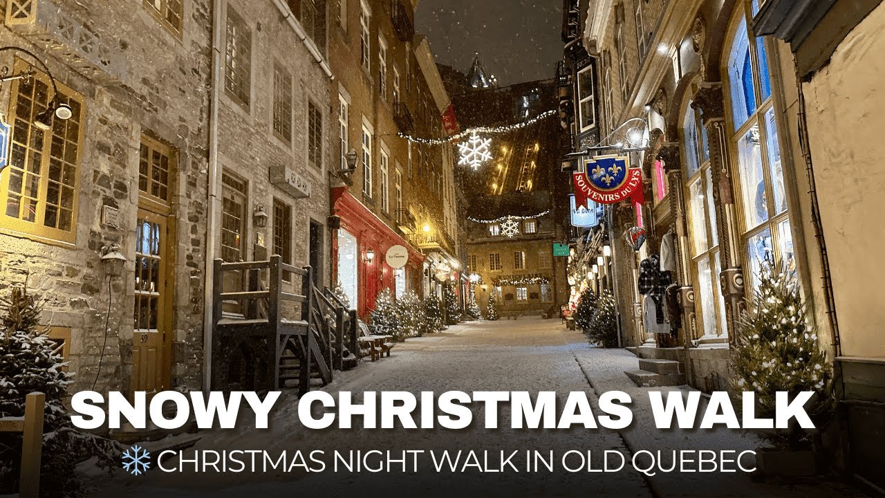 🎄 Snowy Christmas Night Walk in Old Quebec | Magical Winter Atmosphere ❄️