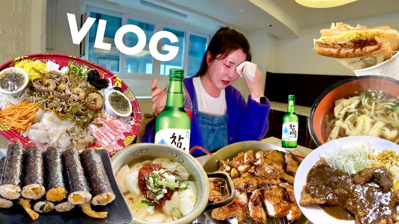 먹방 브이로그 | 부부싸움 대판하고 눈물의 치킨 😭 양장피 순두부 우동 혼술 술먹방 돈까스 길거리토스트 꼬마김밥 | 남편이랑 맛집 데이트 MUKBANG VLOG