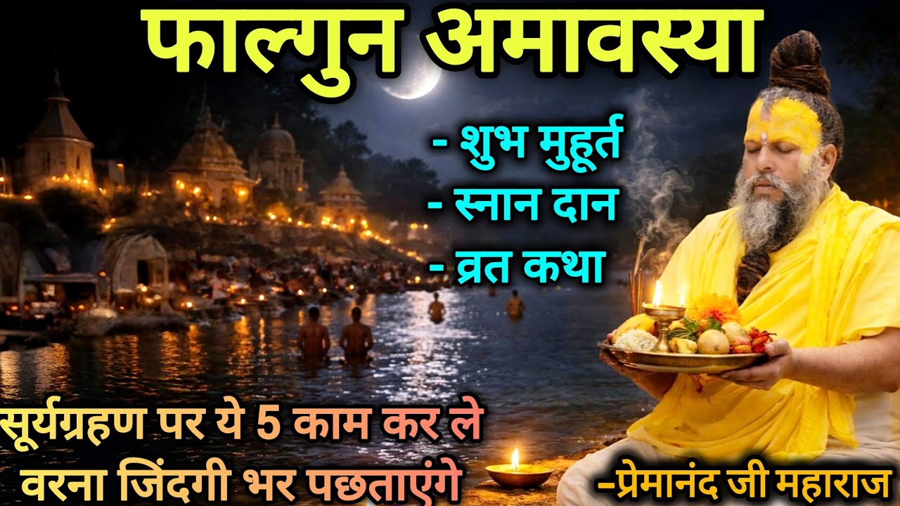 फाल्गुन अमावस्या 17 फरवरी 2026 | सूर्यग्रहण | शुभ मुहूर्त, स्नान दान, व्रत कथा | प्रेमानंद जी महाराज