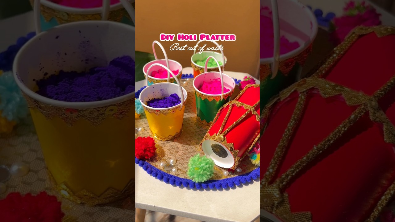 Holi Platter from Waste😱/ Holi Decoration Ideas/ Holi Craft #bestoutofwaste #holi #shortsviral #diy