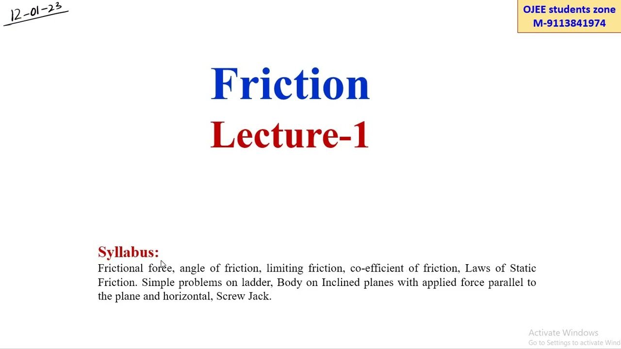 Friction Basics for OJEE Lateral Entry