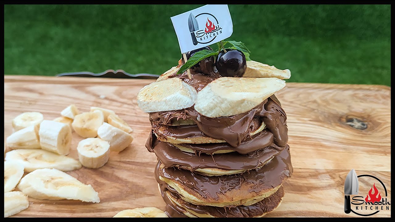 (4)بان كيك هش سهل وسريع على نارالخشب-how to make fluffy pancake with chocolate waves on woodfire